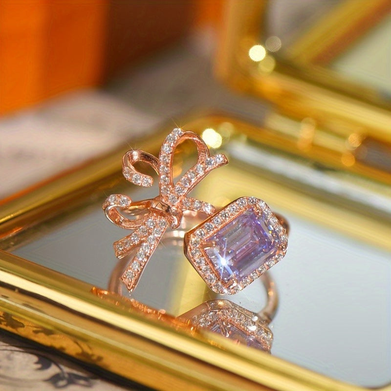 Sterling Silver 2ct Purple Emerald Cut Moissanite Ring for Birthdays Weddings