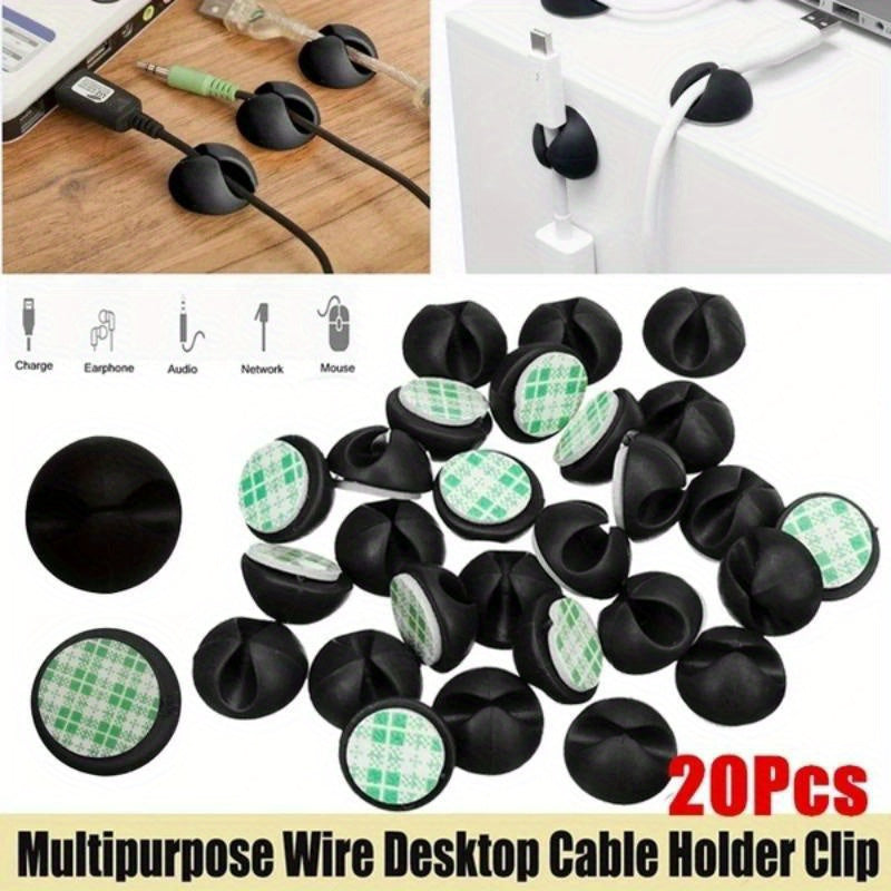 20 Silicone Cable Clips Wire Organizers for Desk, Car, Charging, Black 1.5x0.8cm