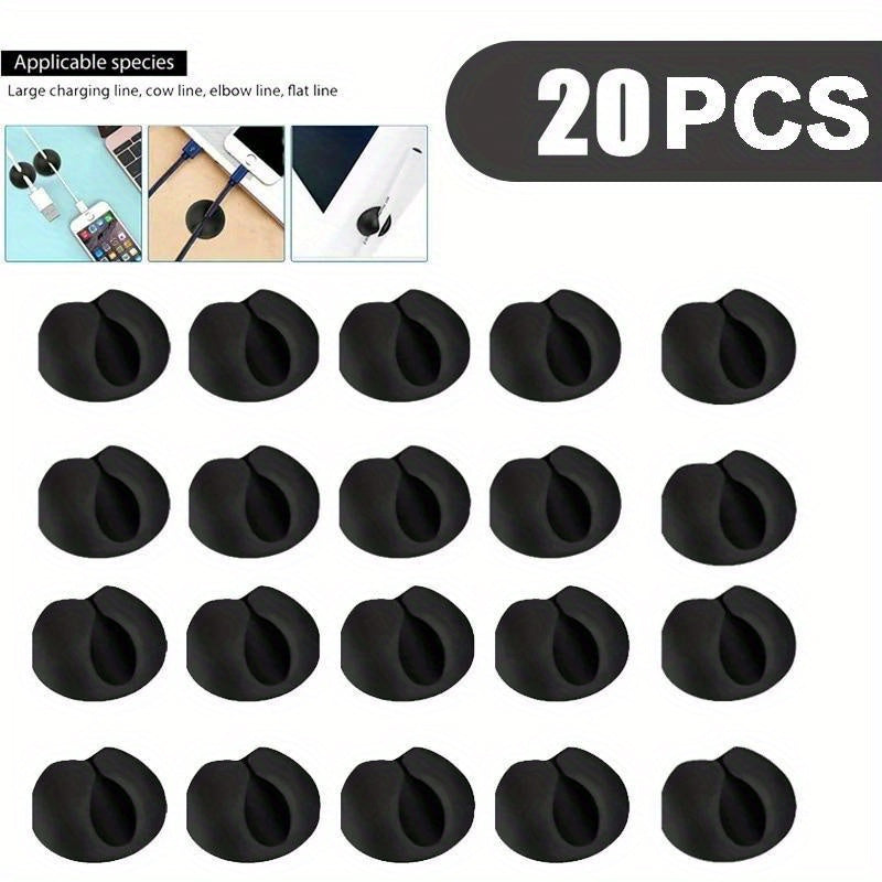 20 Silicone Cable Clips Wire Organizers for Desk, Car, Charging, Black 1.5x0.8cm