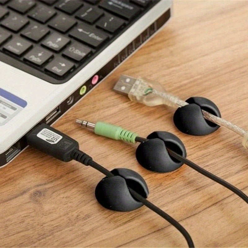 20 Silicone Cable Clips Wire Organizers for Desk, Car, Charging, Black 1.5x0.8cm