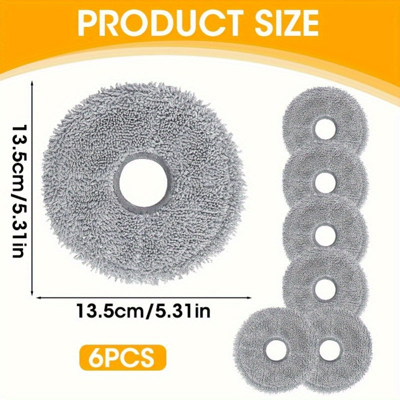 Set of 6 Microfiber Mop Pads for Robotic Vacuum Cleaners, Washable Floor Attachments