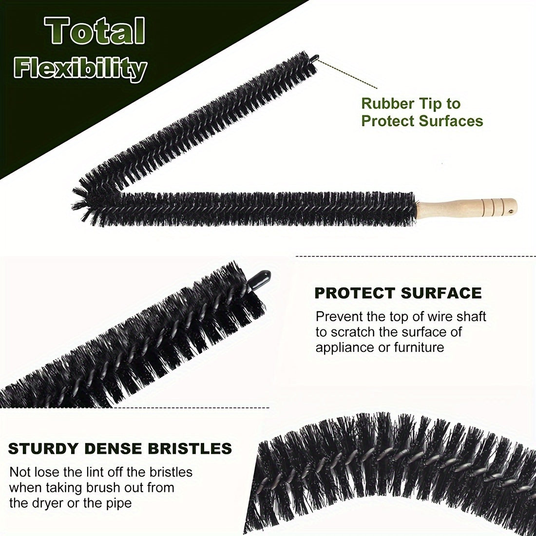 Mustahkam zanglamas po'latdan yasalgan cho'tkalar va kauchuk uchi bilan moslashuvchan quruq ventilyatsiya tozalash to'plami - ko'pchilik quruq va vakuumlar uchun mukammal, uy egalariga ajoyib uy sovg'asi, yuzani himoya qilish va to'liq moslashuvchanlik.