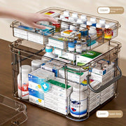 Two-Tiered Medical Storage Box Portable Transparent Plastic Organizer for Medications