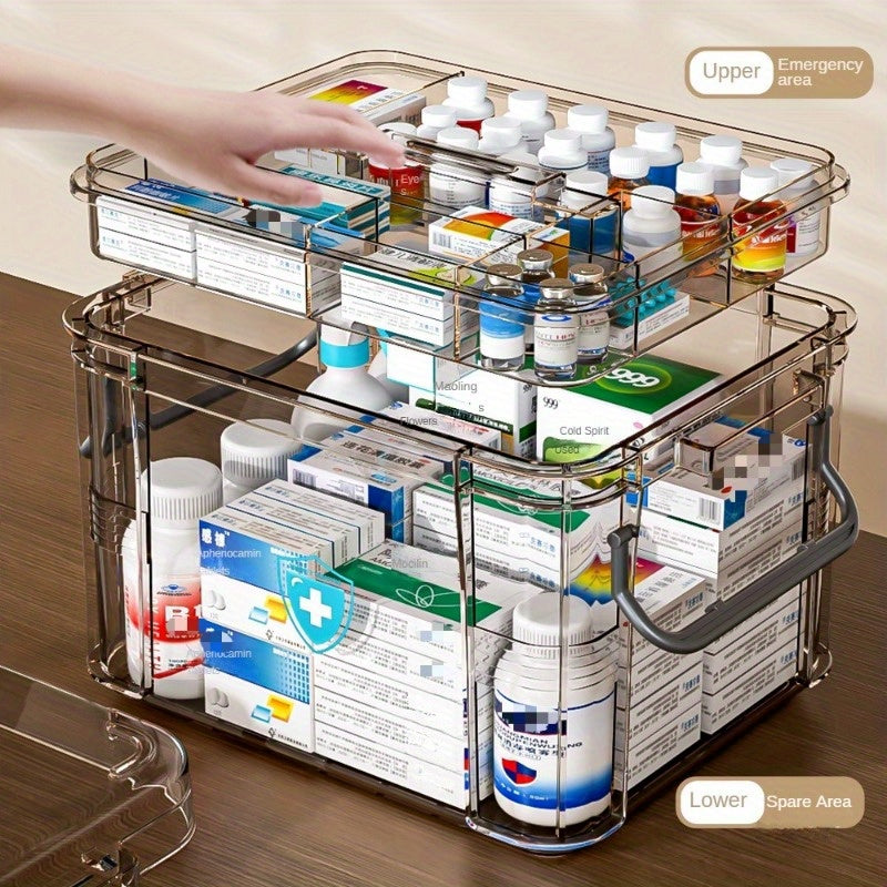 Two-Tiered Medical Storage Box Portable Transparent Plastic Organizer for Medications