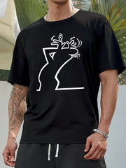 Мужской летний повседневный топ с геометрическим принтом и круглым вырезом из полиэстера, увеличенный размер