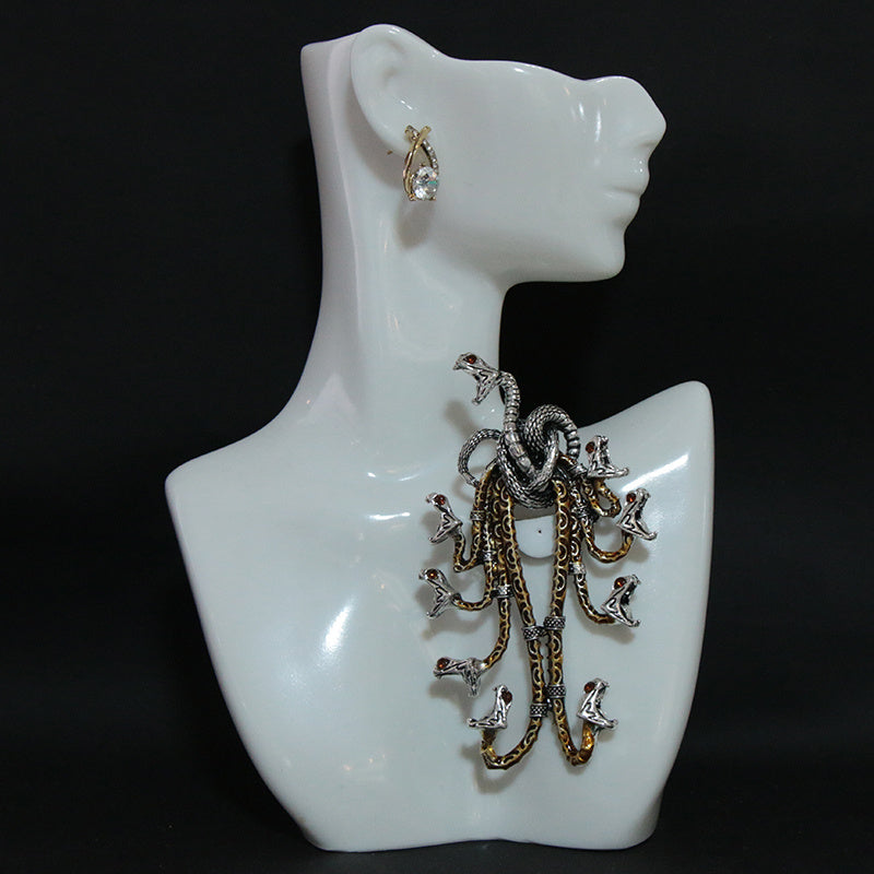 Heavy Industry Medieval Brooch with Enamel Hydra Relief