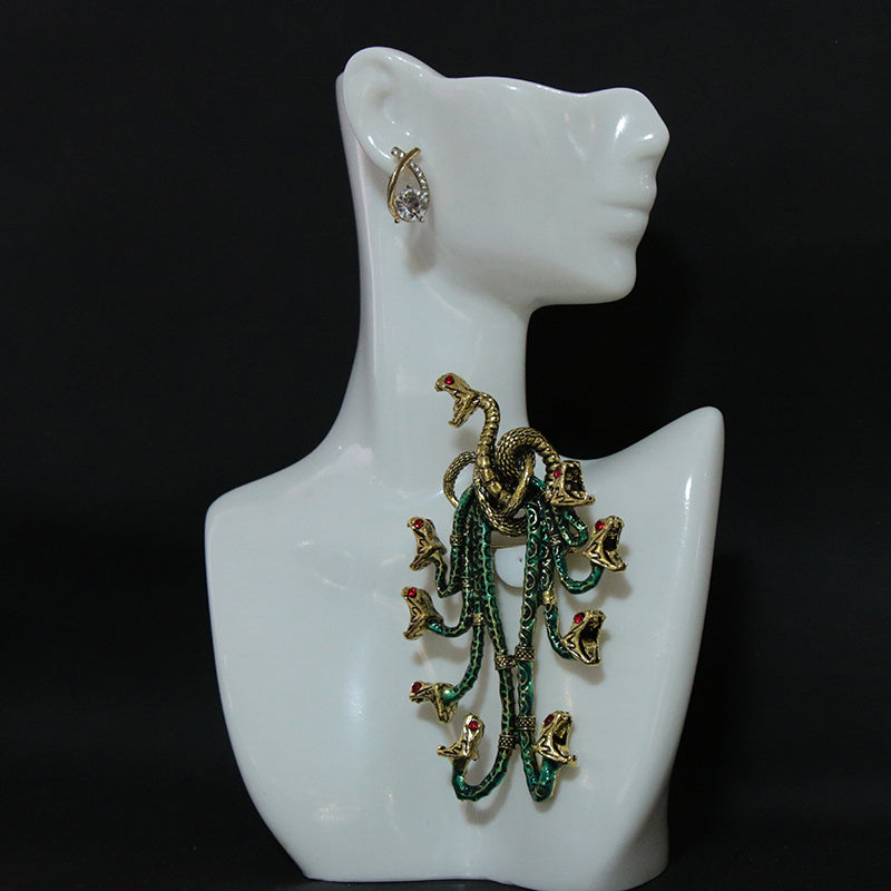 Heavy Industry Medieval Brooch with Enamel Hydra Relief