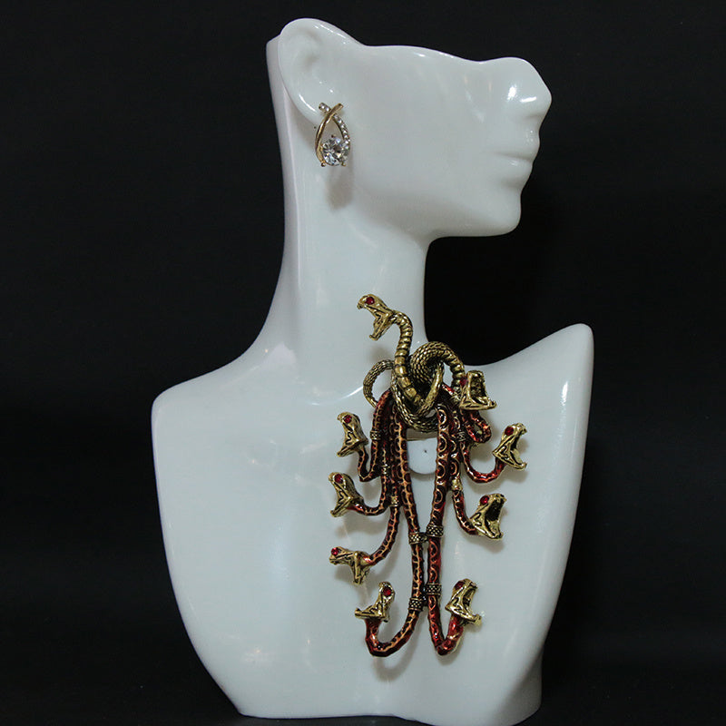 Heavy Industry Medieval Brooch with Enamel Hydra Relief