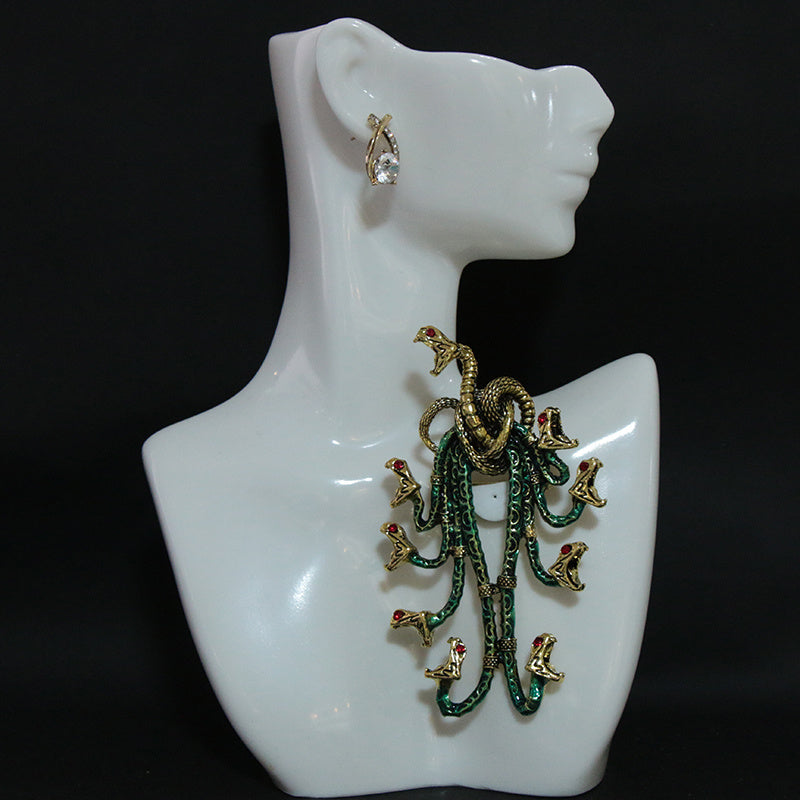 Heavy Industry Medieval Brooch with Enamel Hydra Relief