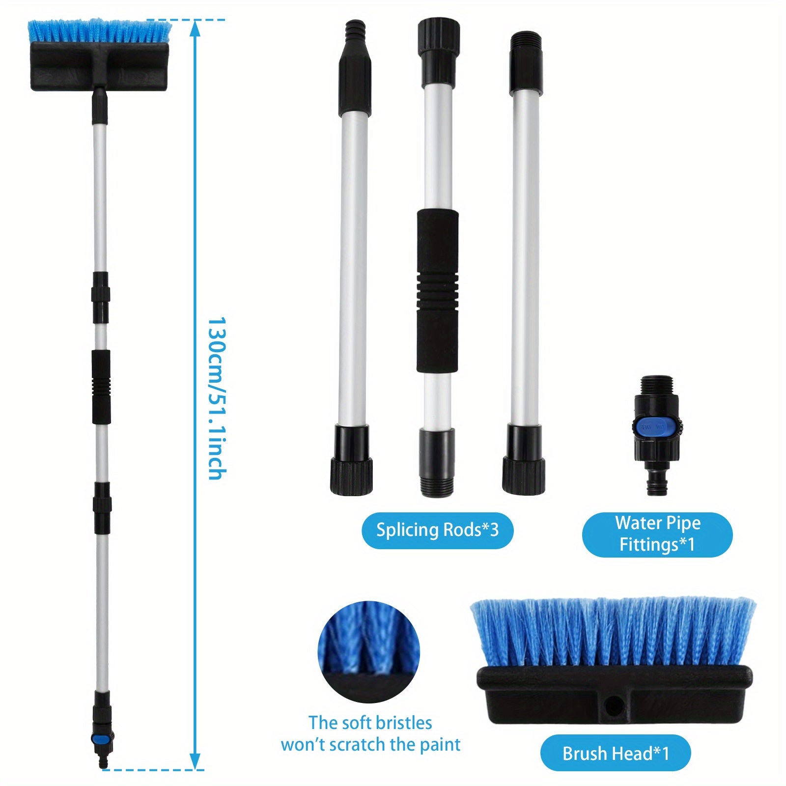 Adjustable Car Wash Mop with Soft Bristles and Quick Connect Water Flow