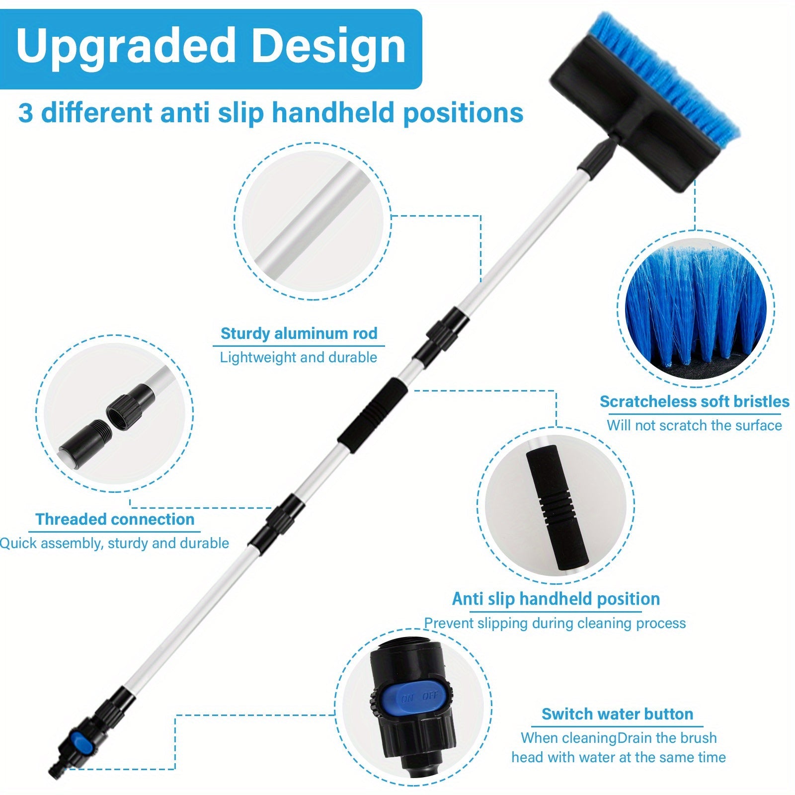Adjustable Car Wash Mop with Soft Bristles and Quick Connect Water Flow
