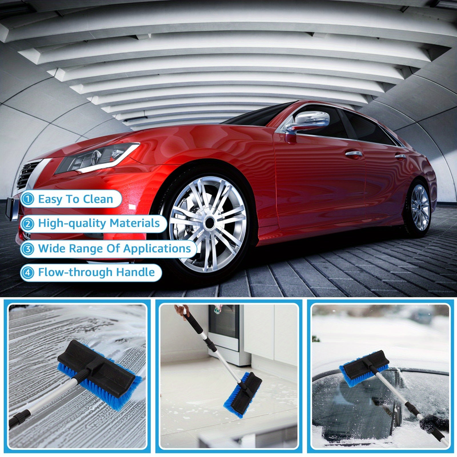 Adjustable Car Wash Mop with Soft Bristles and Quick Connect Water Flow