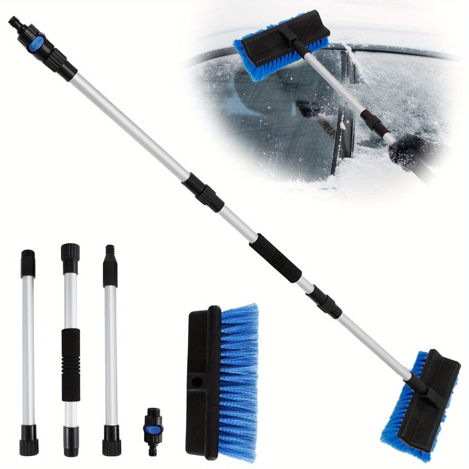 Adjustable Car Wash Mop with Soft Bristles and Quick Connect Water Flow