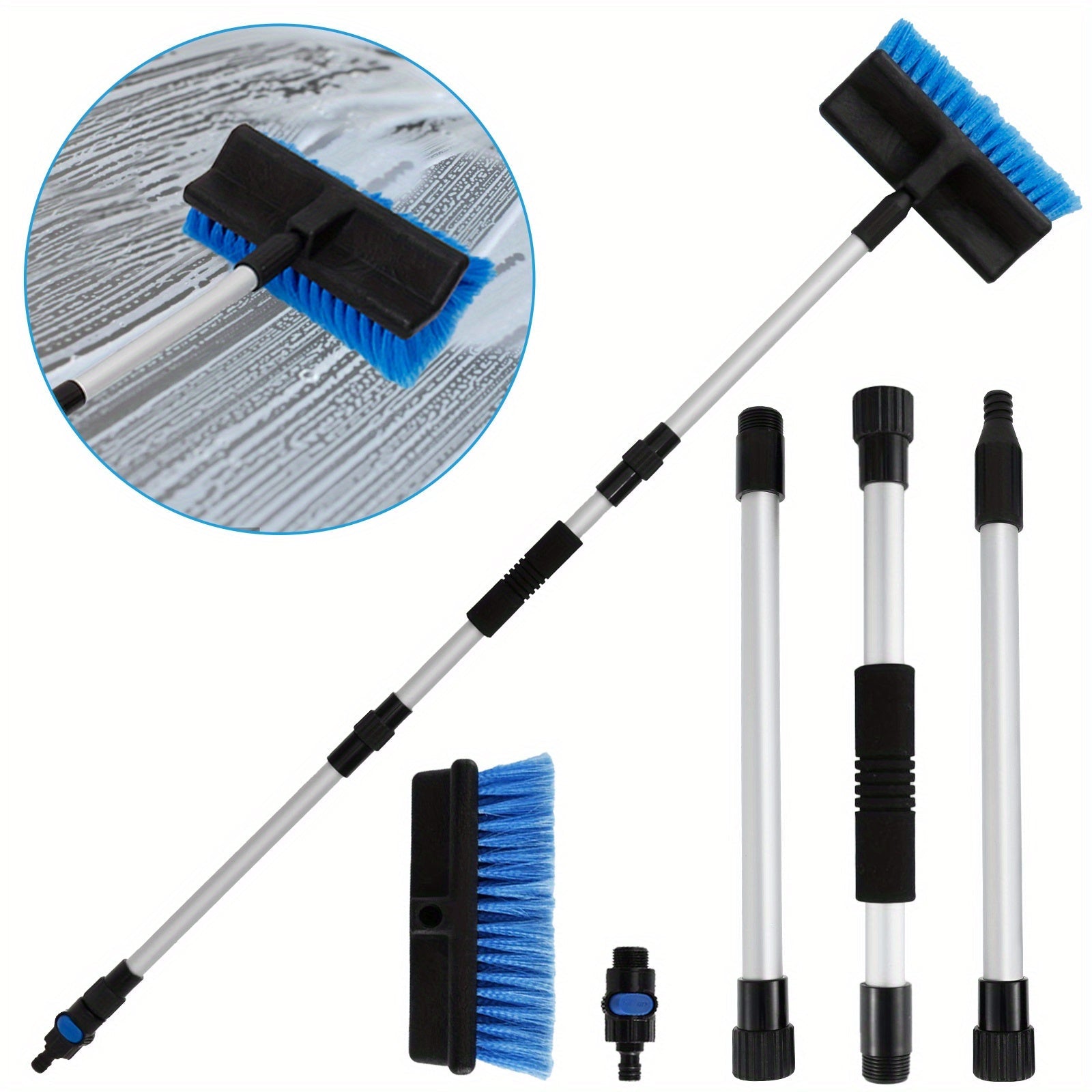 Adjustable Car Wash Mop with Soft Bristles and Quick Connect Water Flow