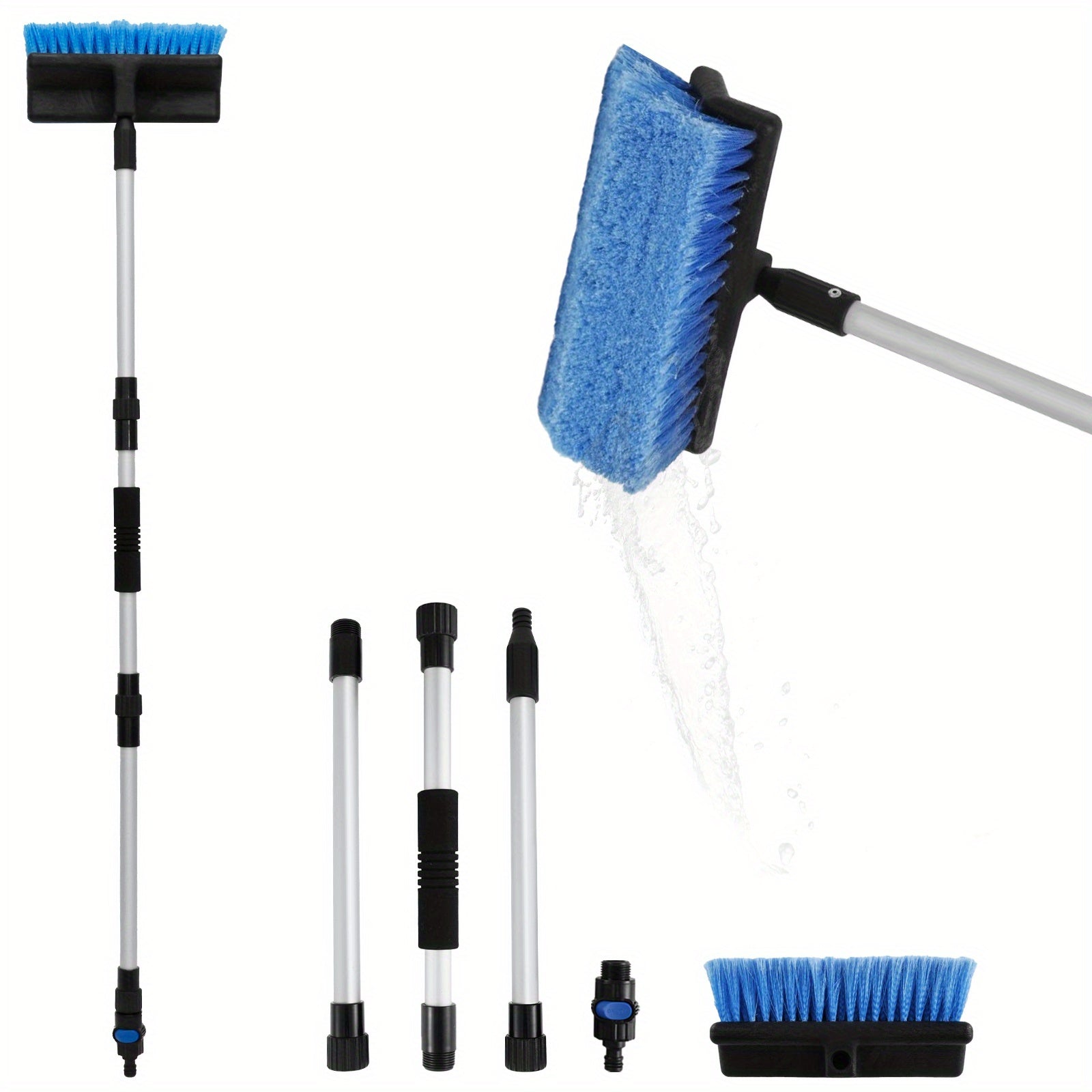Adjustable Car Wash Mop with Soft Bristles and Quick Connect Water Flow
