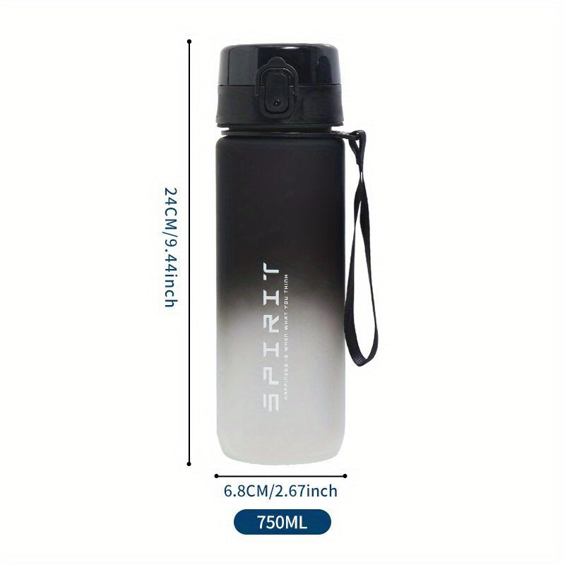 Gradient Frosted Plastic Water Bottle with Strap Leak-Proof Large Capacity for Fitness and Students