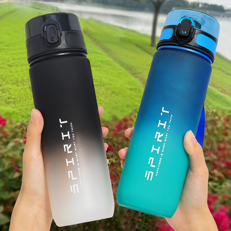 Gradient Frosted Plastic Water Bottle with Strap Leak-Proof Large Capacity for Fitness and Students