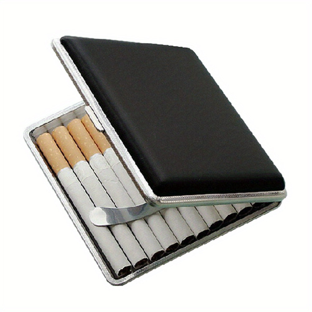 Men's Faux Leather Cigarette Case Alloy Holder for Cigars and Smokers