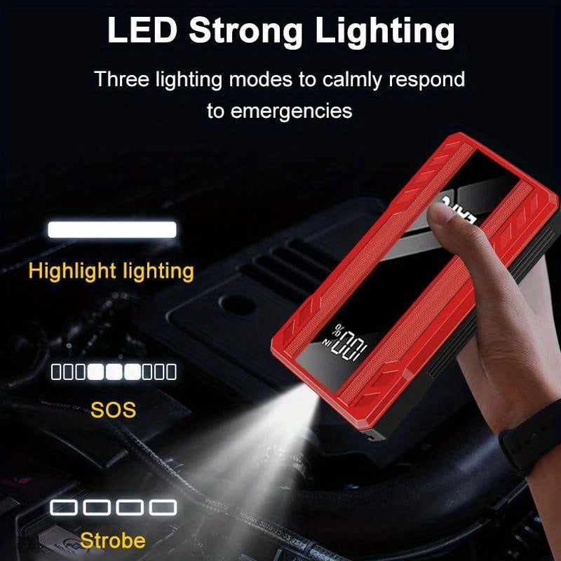 EAFC 1200A Portativ Avtomobilni Qayta Ishga Tushirish Qurilmasi, USB Type-C Bilan Zaryadlanadigan, LED Yoritish, Raqamli Ko'rsatkich 3.0L Benzin va Dizel Dvigatellari Uchun - Favqulodda Avtomobilni Ishga Tushirish Qurilmasi.