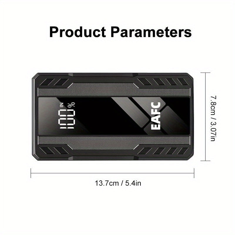 EAFC 1200A Portativ Avtomobilni Qayta Ishga Tushirish Qurilmasi, USB Type-C Bilan Zaryadlanadigan, LED Yoritish, Raqamli Ko'rsatkich 3.0L Benzin va Dizel Dvigatellari Uchun - Favqulodda Avtomobilni Ishga Tushirish Qurilmasi.