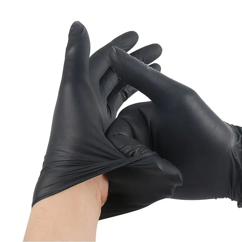 Pack of 100 Black Disposable Nitrile Gloves Latex-Free Powder-Free for Tattooing Manicures Salon