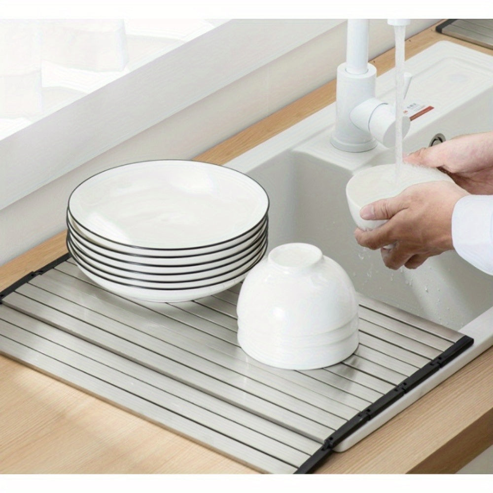 Stainless Steel Foldable Cutting Board with Drain Rack, Non-Slip, Double-Sided