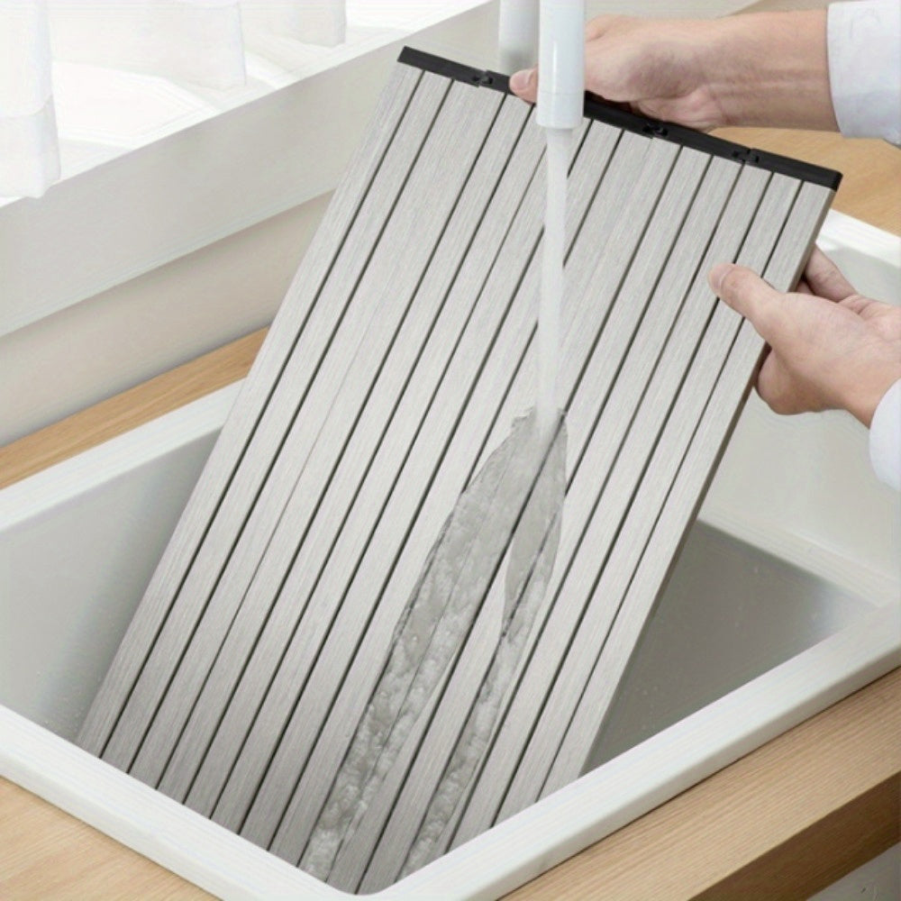 Stainless Steel Foldable Cutting Board with Drain Rack, Non-Slip, Double-Sided