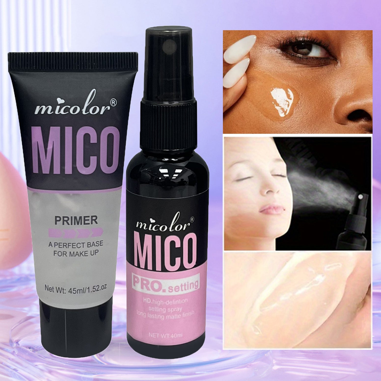 2 dona Primer va Sozlash Spreyi To'plami, Uzun Muddatli Namlantiruvchi, Yoqilishni Boshqarish