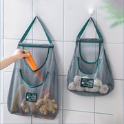 Mesh Kitchen Storage Bag for Fruits Vegetables Wall-Mounted Organizer with Green Handles