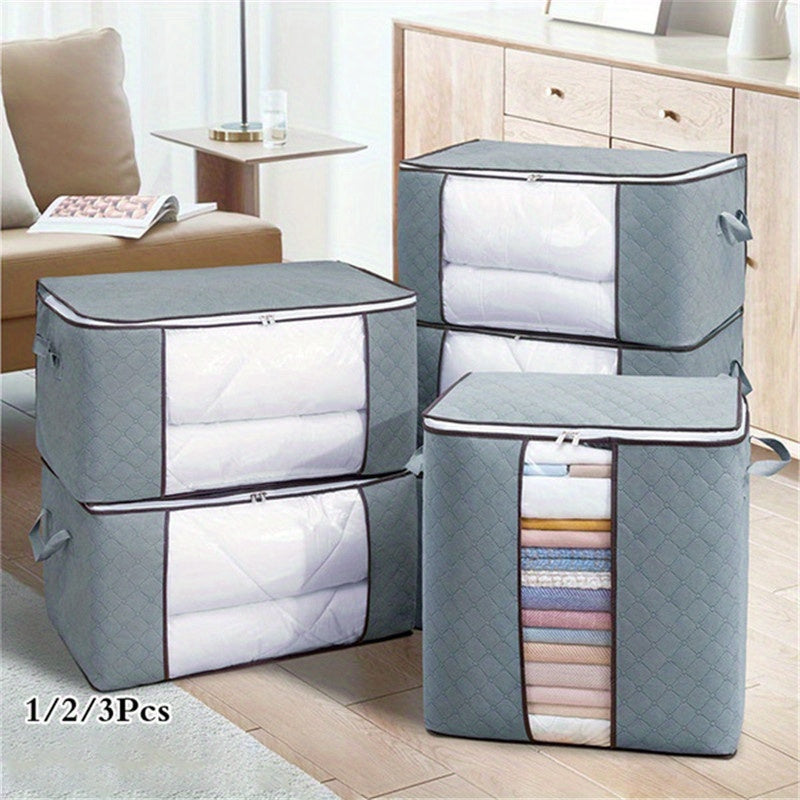 Large Quilted Storage Bag with Handles for Clothes Bedding Organizer