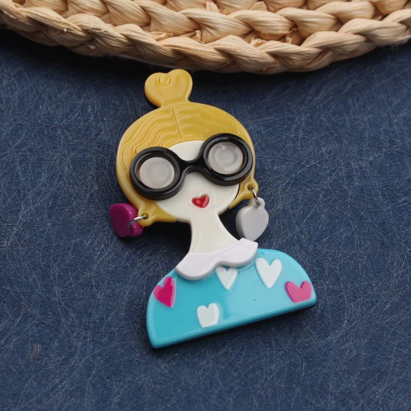 Elegant Acrylic Girl Brooch Pin Irregular Shape Fashion Accessory for Clothing Bags Hats