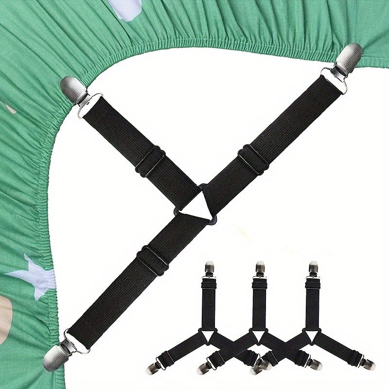 Set of 4 Nickel-Plated Bed Sheet Straps Adjustable Secure Bedding Hotel Home