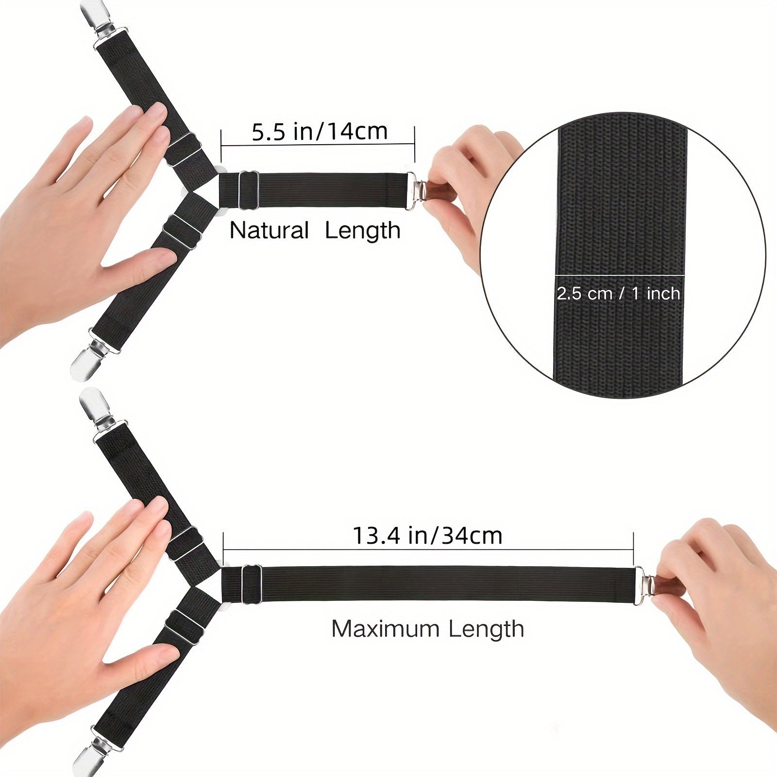 Set of 4 Nickel-Plated Bed Sheet Straps Adjustable Secure Bedding Hotel Home