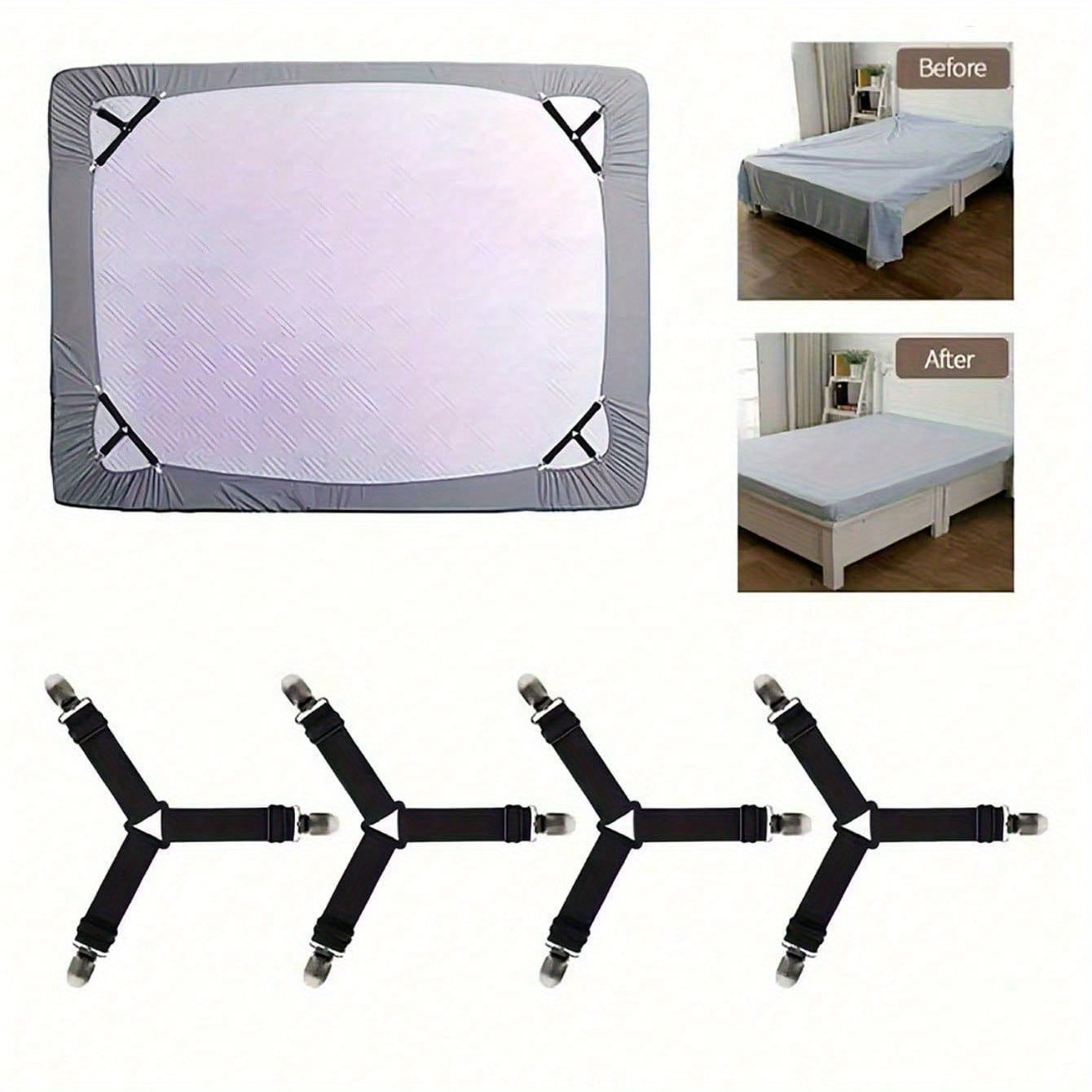 Set of 4 Nickel-Plated Bed Sheet Straps Adjustable Secure Bedding Hotel Home