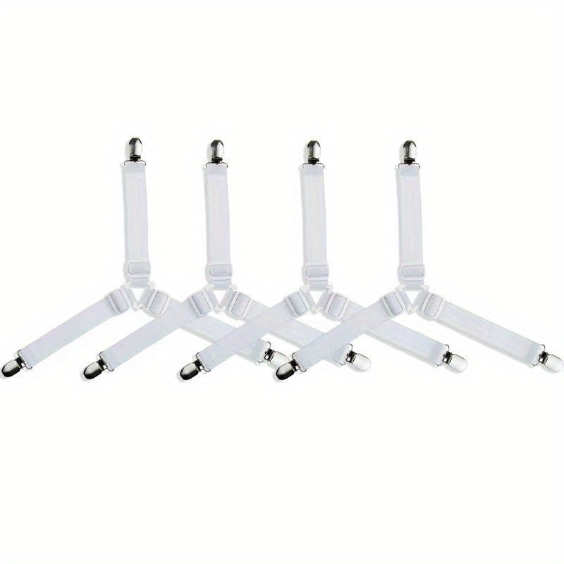 Set of 4 Nickel-Plated Bed Sheet Straps Adjustable Secure Bedding Hotel Home
