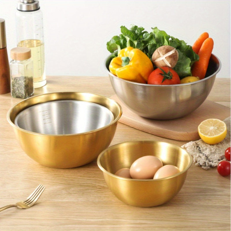Set of 3 Stainless Steel Mixing Bowls Non-Slip Base Dishwasher Safe Kitchen Storage