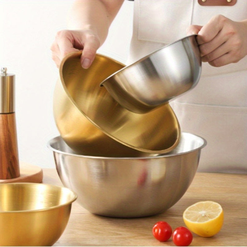 Set of 3 Stainless Steel Mixing Bowls Non-Slip Base Dishwasher Safe Kitchen Storage