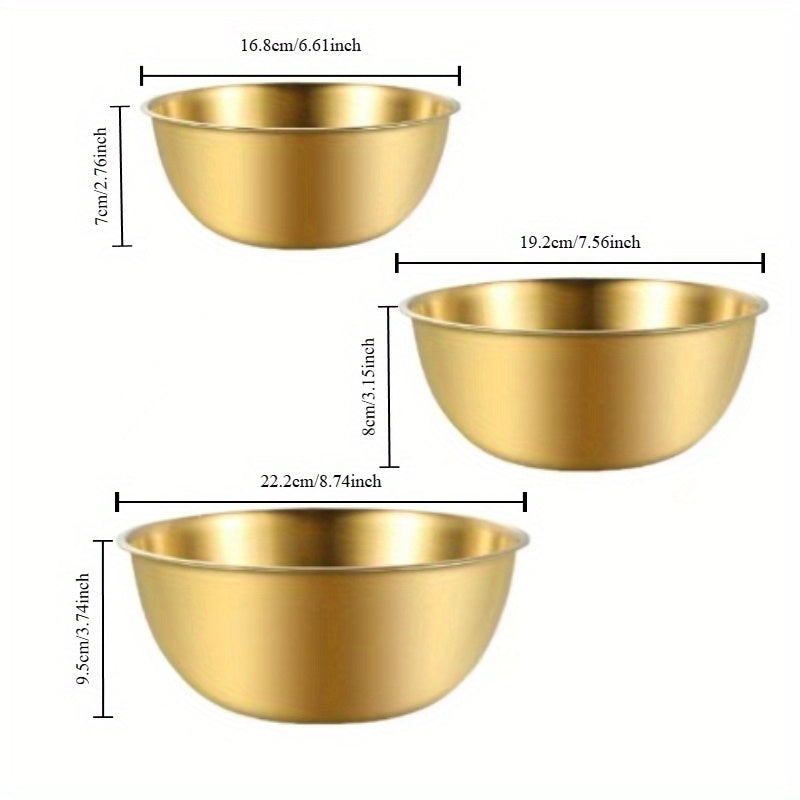 Set of 3 Stainless Steel Mixing Bowls Non-Slip Base Dishwasher Safe Kitchen Storage