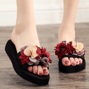Women's Flower Decor Slide Sandals Casual Open Toe Summer Slip-On Fabric Low Heel