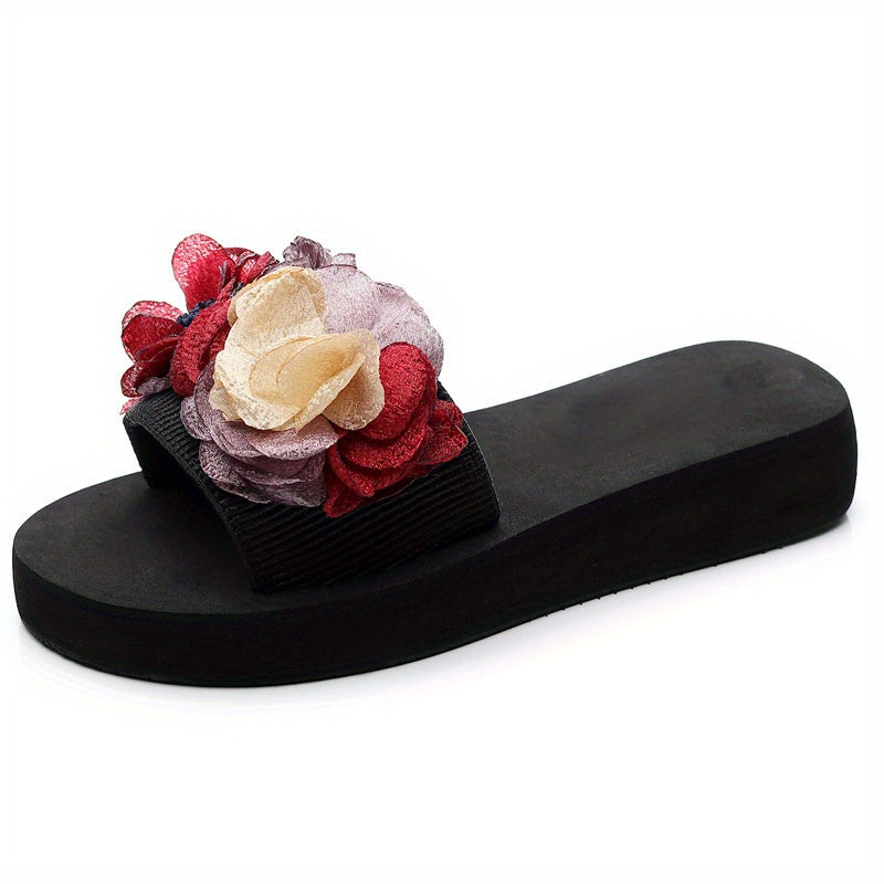 Women's Flower Decor Slide Sandals Casual Open Toe Summer Slip-On Fabric Low Heel
