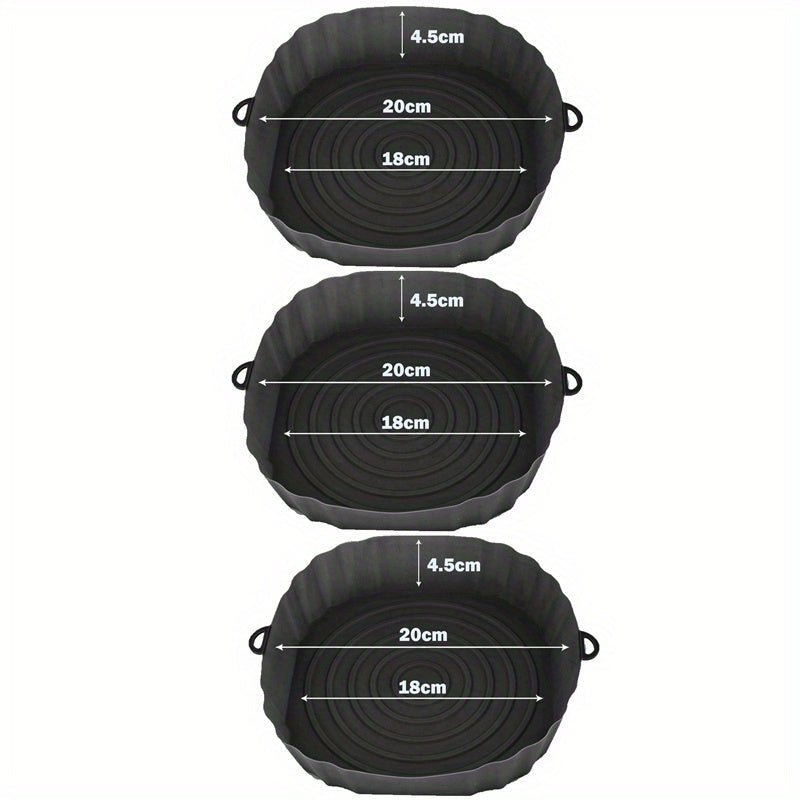 Set of 3 Silicone Air Fryer Liners Non-Stick Mats 18cm Baking Trays for Oven Cooking