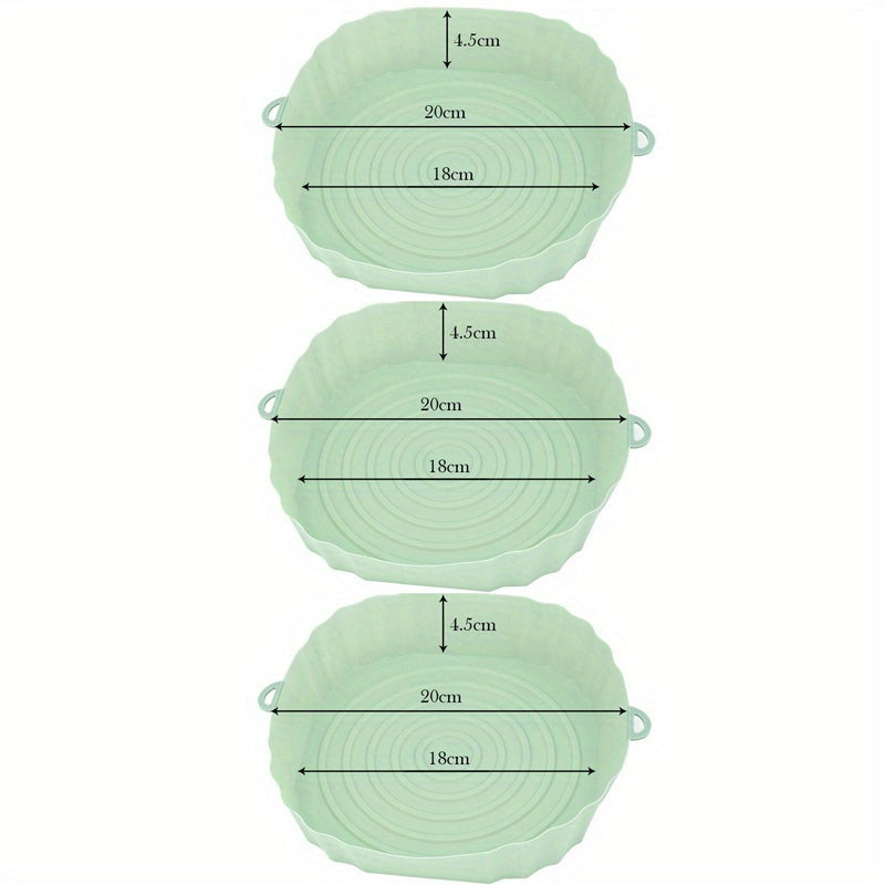 Set of 3 Silicone Air Fryer Liners Non-Stick Mats 18cm Baking Trays for Oven Cooking