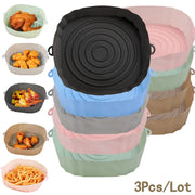 Set of 3 Silicone Air Fryer Liners Non-Stick Mats 18cm Baking Trays for Oven Cooking