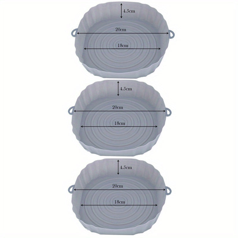 Set of 3 Silicone Air Fryer Liners Non-Stick Mats 18cm Baking Trays for Oven Cooking