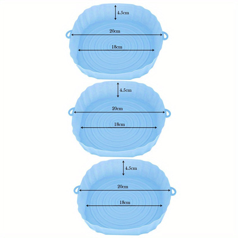 Set of 3 Silicone Air Fryer Liners Non-Stick Mats 18cm Baking Trays for Oven Cooking