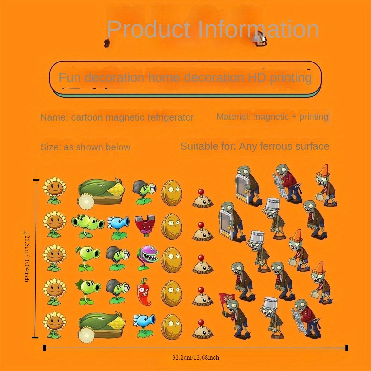Set of 43 PVC Plants vs Zombies Magnetic Stickers with Strong Magnetic Adhesion
