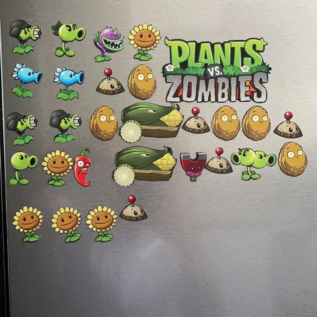 Set of 43 PVC Plants vs Zombies Magnetic Stickers with Strong Magnetic Adhesion