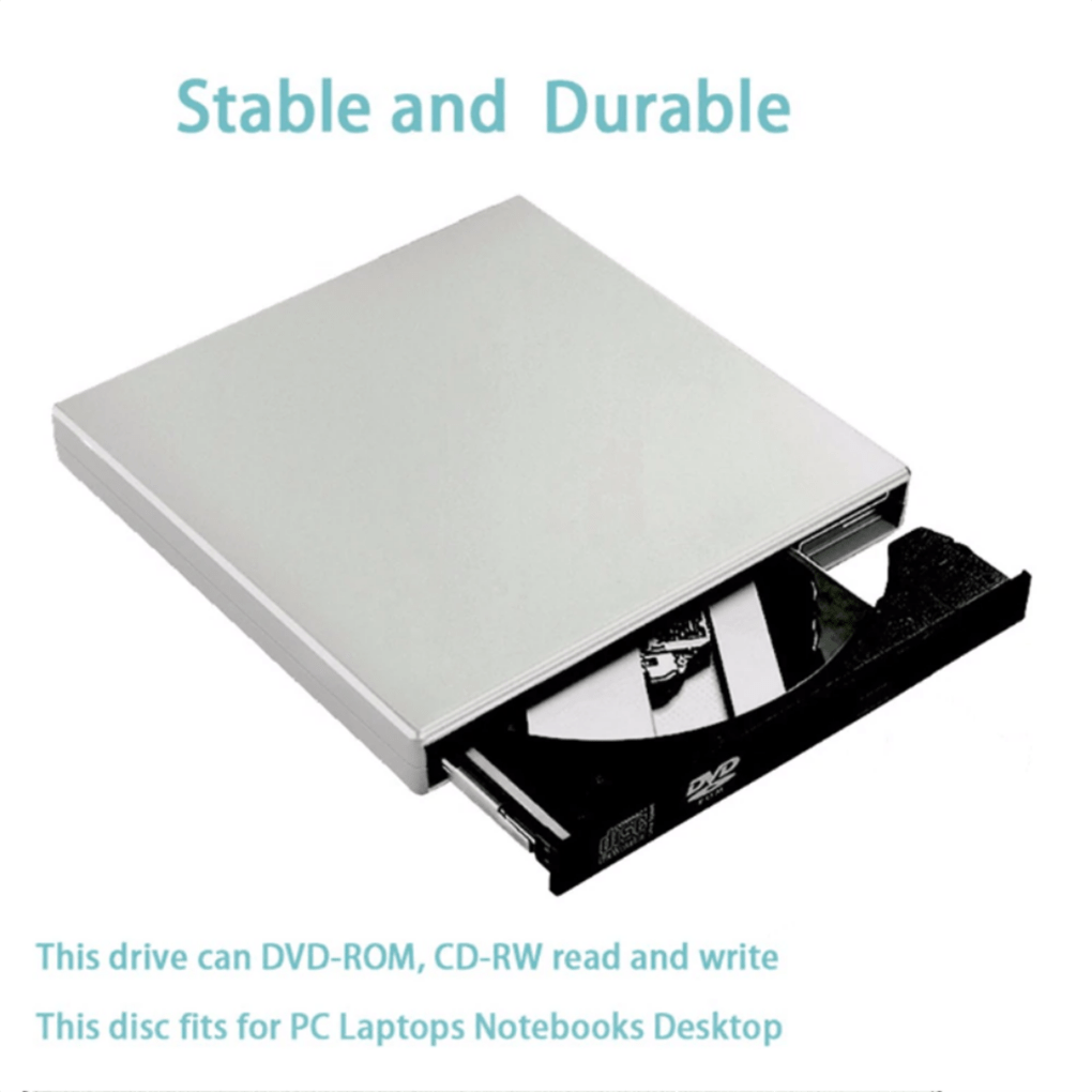 Slim Portable USB External DVD Drive for Laptops with Shockproof Noise-Canceling Read Write