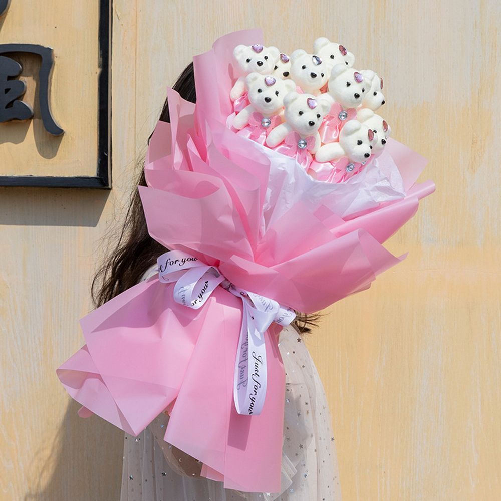 Small Bear Bouquet Artificial Flower Arrangement for Birthdays Weddings Valentine's Day 10 Pieces