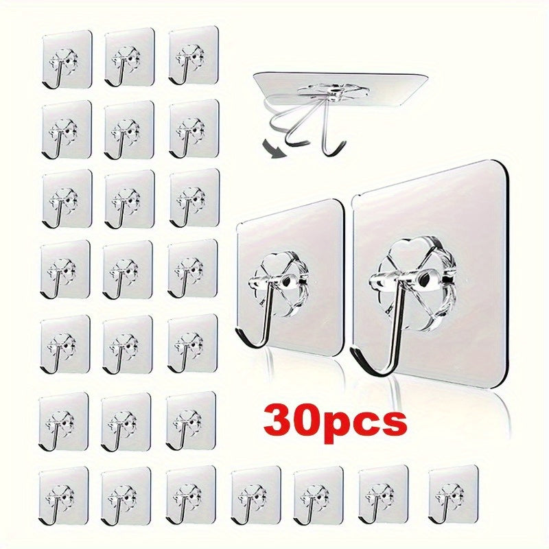 Ganchos adhesivos transparentes y sin costuras para colgar en paredes y azulejos, multifuncionales, pack de 30